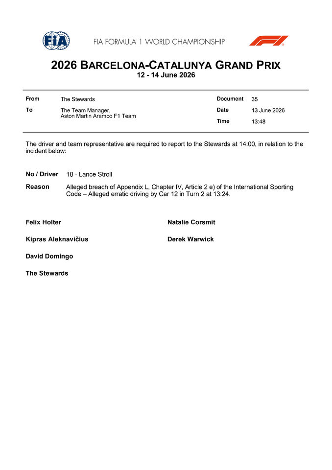 Thumbnail for Doc 35 - Summons - Car 18 - Incident with Car 12 in Turn 2