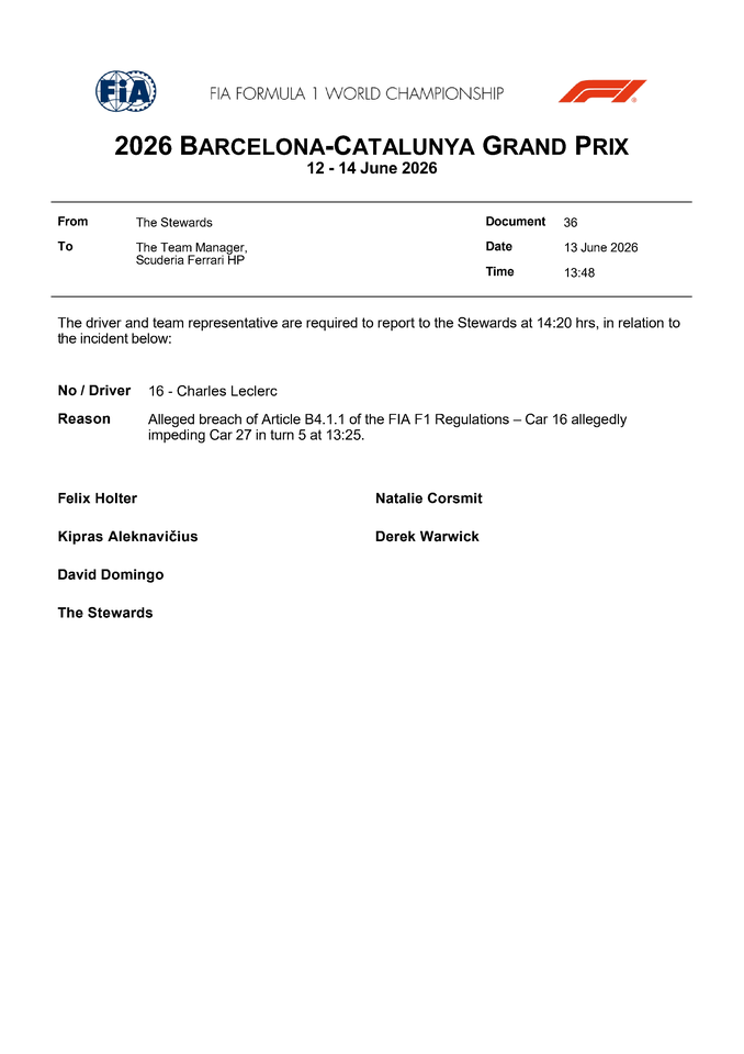 Thumbnail for Doc 36 - Summons - Car 16 - Alleged incident with Car 27 at turn 5