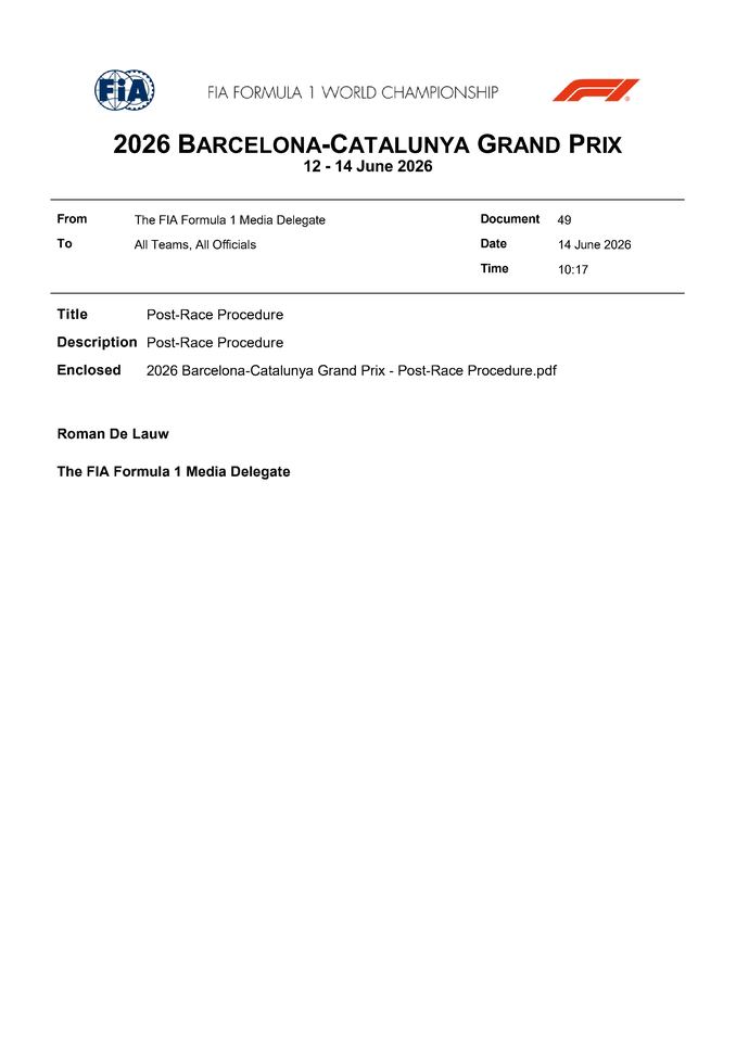 Thumbnail for Doc 49 - Post-Race Procedure