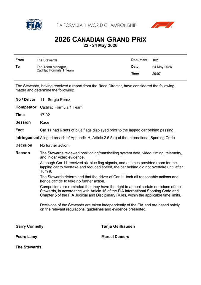 Thumbnail for Doc 102 - Decision - Car 11 - Ignoring blue flags