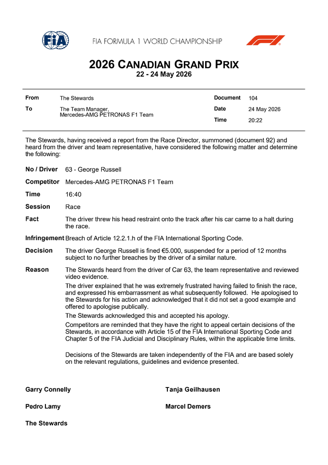 Thumbnail for Doc 104 - Infringement - Car 63 - Unsafe act