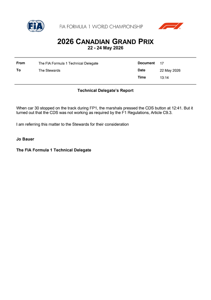 Thumbnail for Doc 17 - Car 30; CDS not functioning when car stopped on the track