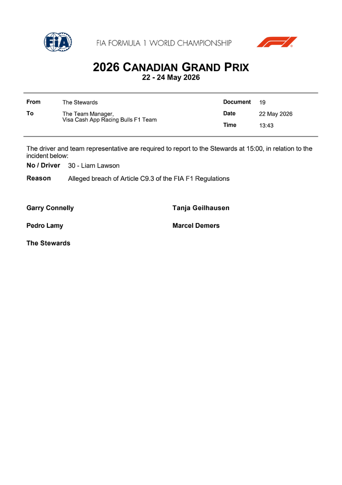 Thumbnail for Doc 19 - Summons - Car 30 - Alleged breach of Article C9.3