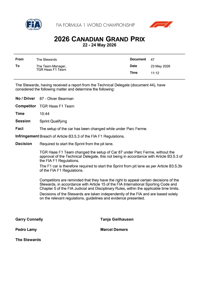 Thumbnail for Doc 47 - Infringement - Car 87 - Parc Ferme