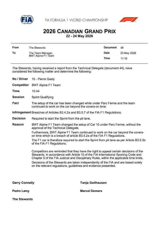 Thumbnail for Doc 48 - Infringement - Car 10 - Parc Ferme