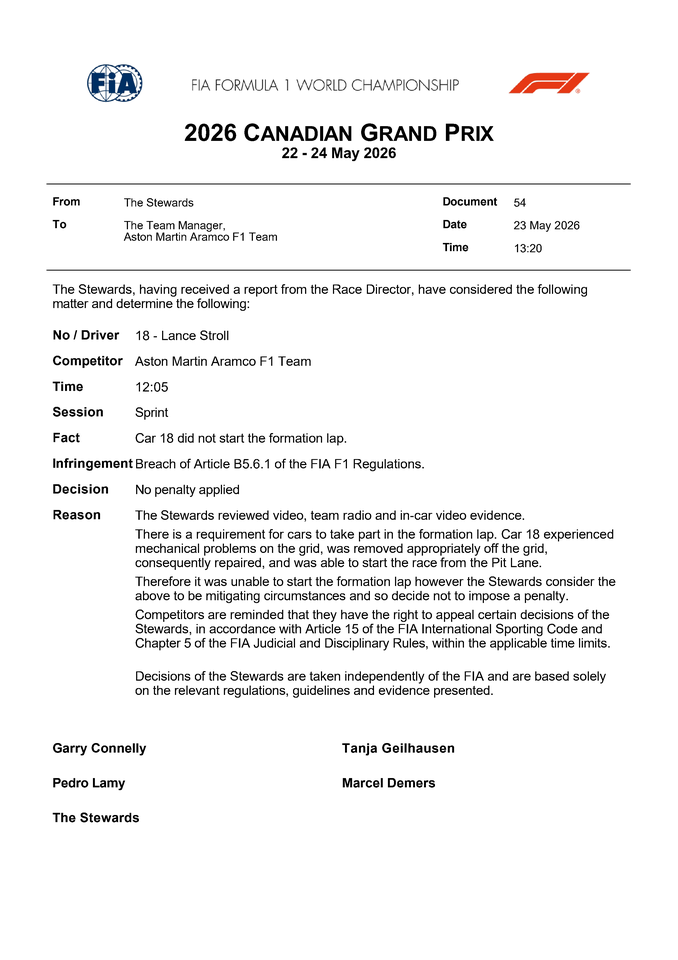 Thumbnail for Doc 54 - Infringement - Car 18 - Starting procedure infringement