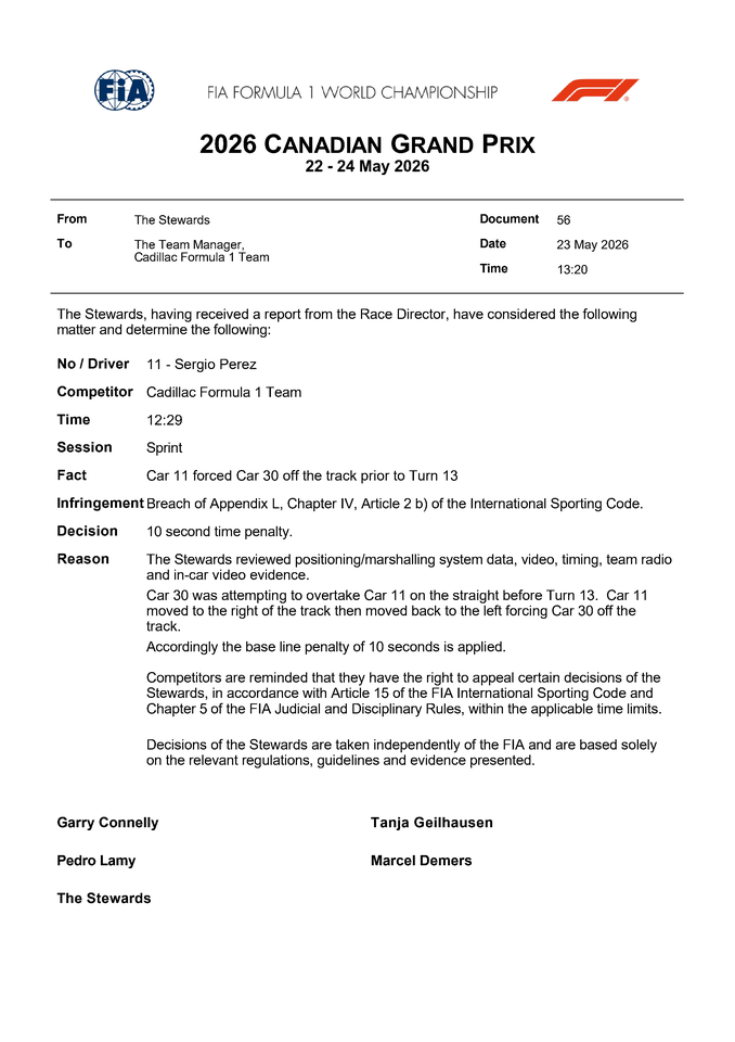 Thumbnail for Doc 56 - Infringement - Car 11 - Forcing Car 30 off track