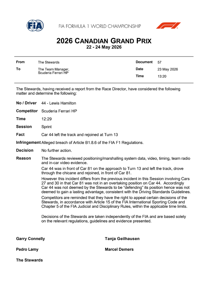 Thumbnail for Doc 57 - Decision - Car 44 - Alleged leaving the track and gaining an advantage