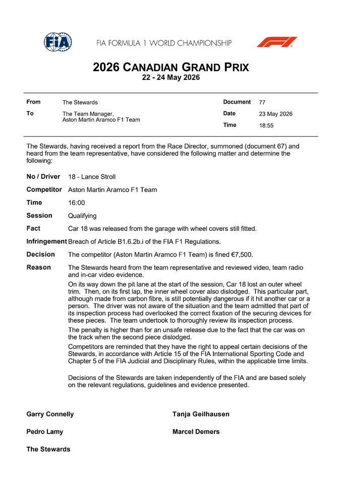 Thumbnail for Doc 77 - Infringement - Car 18 - Released in an unsafe condition