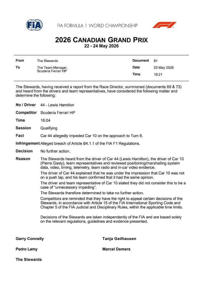 Thumbnail for Doc 81 - Decision - Car 44 - Alleged impeding of Car 10