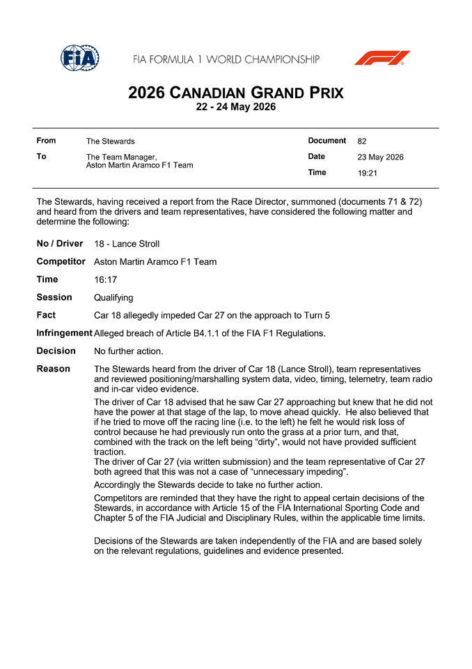 Thumbnail for Doc 82 - Decision - Car 18 - Allegedly impeded Car 27