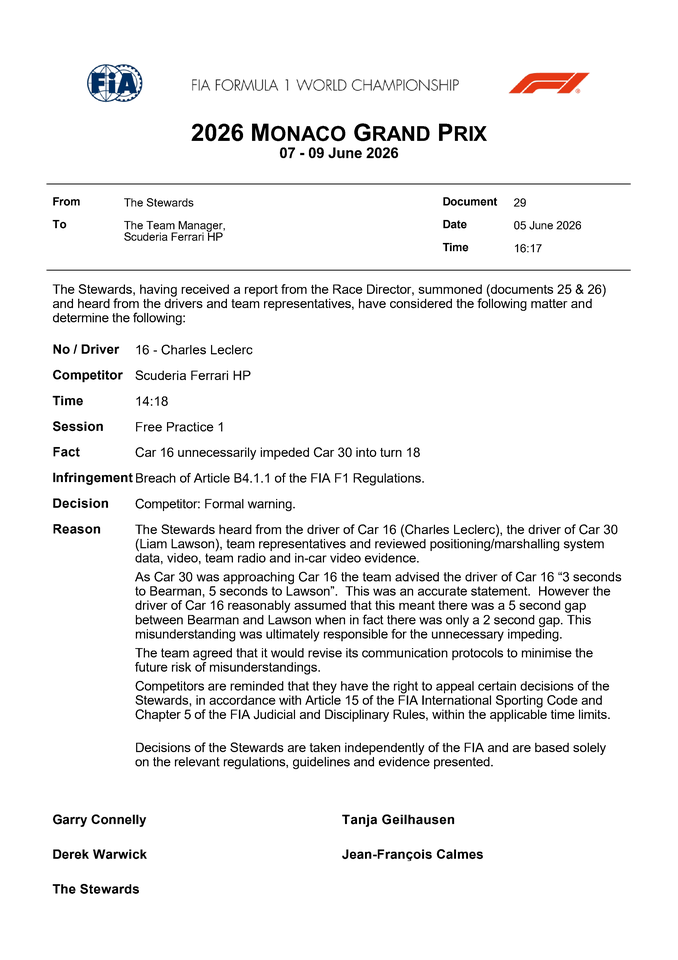 Thumbnail for Doc 29 - Infringement - Car 16 - Impeding of Car 30