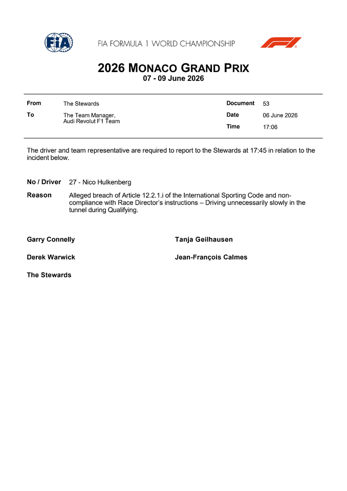 Thumbnail for Doc 53 - Summons - Car 27 - Alleged incident with Car 16 at turn 9